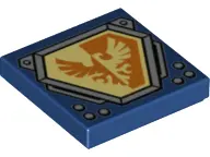 Dark Blue Tile 2 x 2 with Bright Light Yellow and Orange Falcon on Hexagonal Shield with Silver Bord