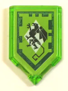 Trans-Bright Green Tile, Modified 2 x 3 Pentagonal with Nexo Power Shield Pattern - Mechanical Griff
