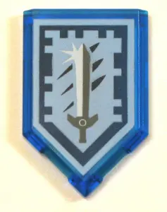 Trans-Dark Blue Tile, Modified 2 x 3 Pentagonal with Nexo Power Shield Pattern - Titanium Sword