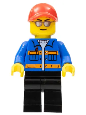Race Marshal - Blue Jacket with Pockets and Orange Stripes, Black Legs, Red Cap with Hole, Silver Su