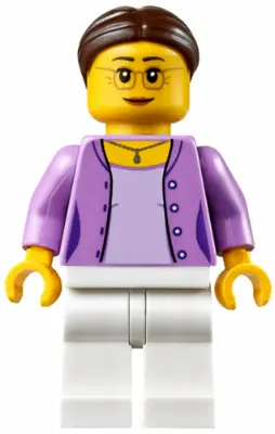Grandma - Medium Lavender Jacket over Lavender Shirt, White Legs, Brown Hair in a Bun