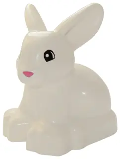 White Duplo Bunny / Rabbit Head Turned Left with Eyes Top Semicircular and Dark Pink Nose Pattern