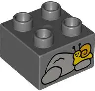 Dark Bluish Gray Duplo, Brick 2 x 2 with Light Bluish Gray Stones and Yellow and Bright Light Orange