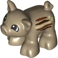 Dark Tan Duplo Pig Baby Piglet Short with Reddish Brown, Dark Brown, and Tan Stripes and Black Eyes 
