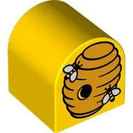 Yellow Duplo, Brick 2 x 2 x 2 Slope Curved Double with 2 Bees and Bright Light Orange Beehive Patter