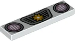 White Tile 1 x 4 with Bright Pink Headlights and Silver Grille with Bright Light Orange Flower Patte