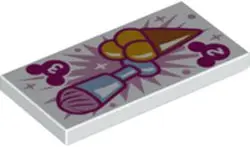 White Tile 2 x 4 with Ice Cream Menu with Number 2 and 3 on Mickey Mouse Logo Pattern
