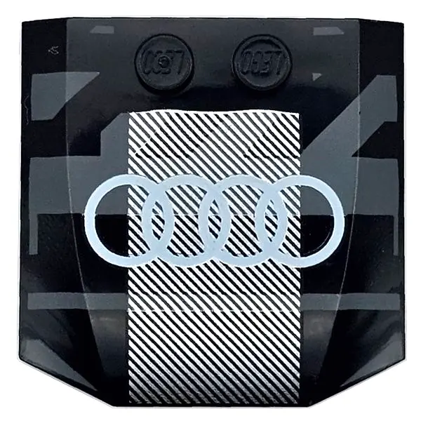 Black Wedge 4 x 4 x 2/3 Triple Curved with White Audi Logo on Dark Bluish Gray and Silver Stripes Pa