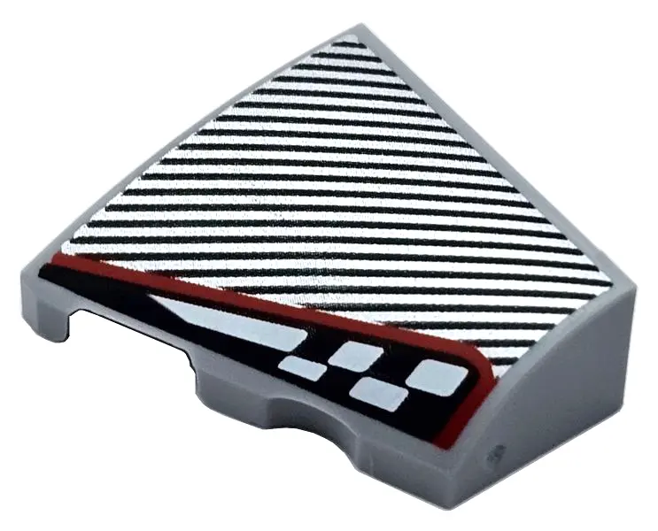Light Bluish Gray Wedge 2 x 2 x 2/3 Left with Silver Diagonal Stripes and Black and White Checkered 
