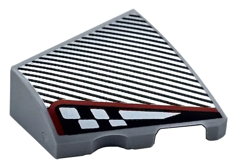 Light Bluish Gray Wedge 2 x 2 x 2/3 Right with Silver Diagonal Stripes and Black and White Checkered