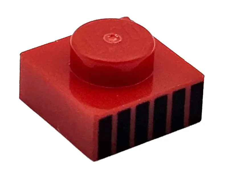 Red Plate 1 x 1 with 6 Black Stripes Pattern