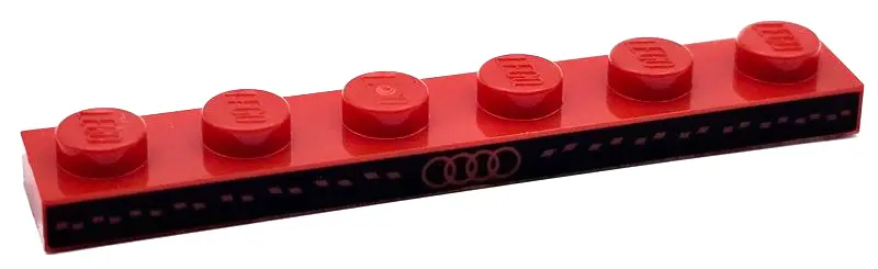 Red Plate 1 x 6 with Audi Logo and Diamonds on Black Background Pattern