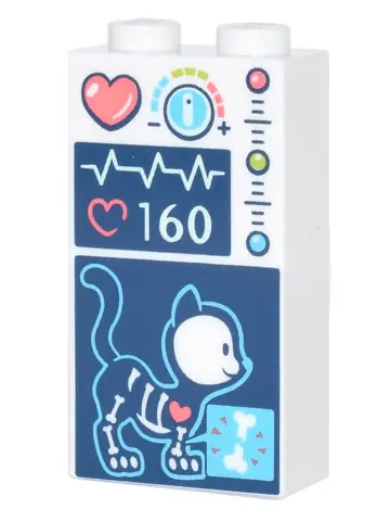 White Brick 1 x 2 x 3 with Medical Data, Heart, Temperature, Pulse, and Cat X-Ray Pattern