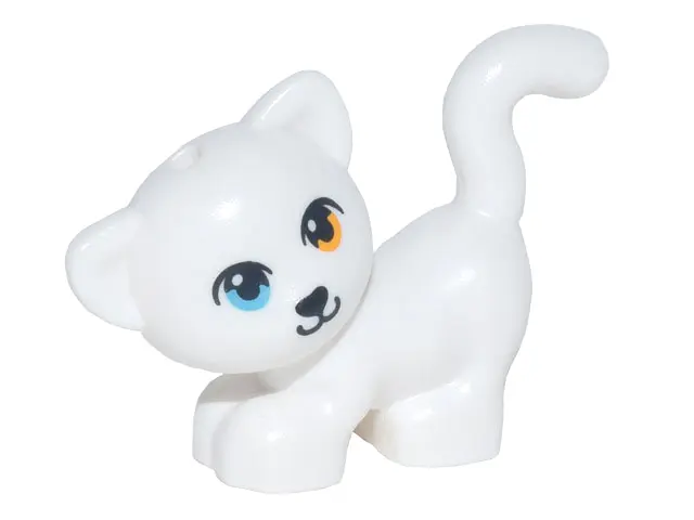 White Cat, Friends Style, Standing and Looking Left with Bright Light Orange Left Eye and Medium Azu