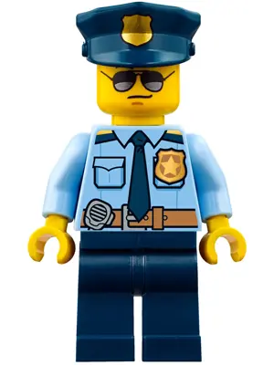 Police - City Officer Shirt with Dark Blue Tie and Gold Badge, Dark Tan Belt with Radio, Dark Blue L