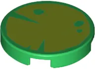 Green Tile, Round 2 x 2 with Bottom Stud Holder with Lime Lily Pad Pattern
