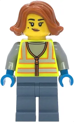 Scrapyard Worker - Female, Neon Yellow Safety Vest with Reflective Stripes, Sand Blue Legs, Dark Ora
