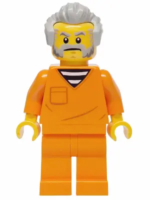 Police - City Jail Prisoner Male, Orange Prison Jumpsuit, Light Bluish Gray Hair, Beard and Sideburn