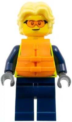 Police - City Officer Male, Neon Yellow Safety Vest, Dark Blue Legs, Bright Light Yellow Wavy Hair, 