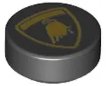 Black Tile, Round 1 x 1 with Lamborghini Bull Logo Pattern
