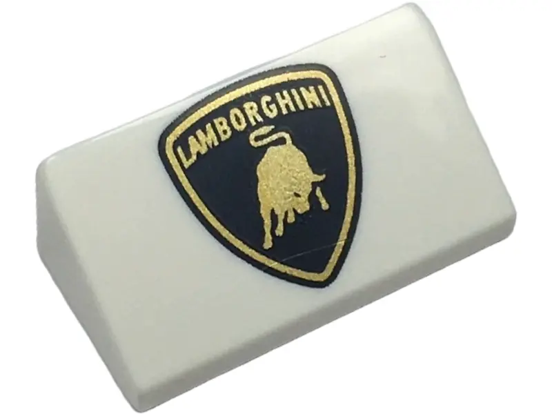 White Slope 30 1 x 2 x 2/3 with Black and Gold Lamborghini Logo Pattern