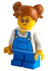 Child - Girl, Blue Overalls over V-Neck Shirt, Blue Short Legs, Dark Orange Hair with Pigtails, Glas