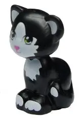 Black Cat, Friends Style, Sitting with Lime Eyes, Dark Pink Nose, White Inner Ears, Patches and Paws