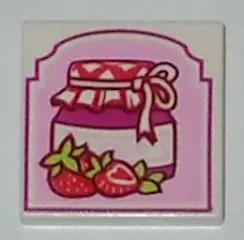 White Tile 2 x 2 with Strawberry Preserves Pattern