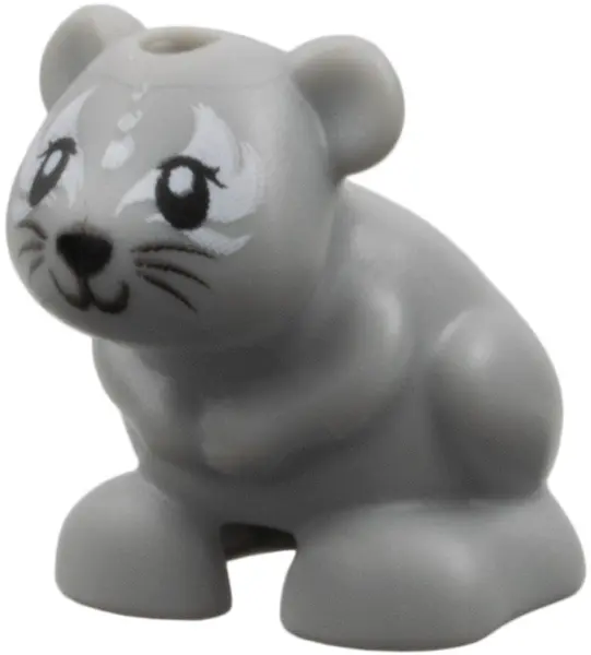 Light Bluish Gray Hamster / Mouse, Friends Style with Black Eyes, Nose, Mouth and Whiskers and White