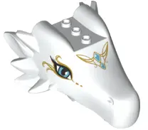White Dragon Head (Elves) Jaw Upper Large, 3 Studs on Top with Dark Azure Eyes, 2 Diamonds and Gold 