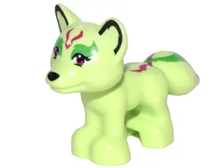 Yellowish Green Fox, Friends Style with Black Nose, Magenta Eyes, and Bright Green and Magenta Triba