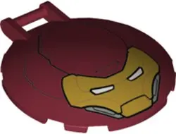 Dark Red Dish 6 x 6 Inverted with Bar Handle with Gold Iron Man Mask with White Eye Slits Pattern