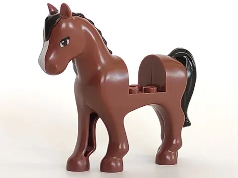 Reddish Brown Horse, Friends Style with 2 x 2 Cutout with Black Mane and Tail, Brown Eyes, and White