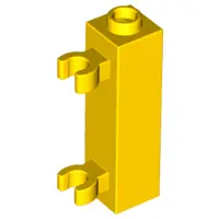 Yellow Brick, Modified 1 x 1 x 3 with 2 Clips (Vertical Grip) - Hollow Stud