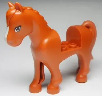 Dark Orange Horse, Friends Style with 2 x 2 Cutout with Blue Eyes and White Blaze Pattern