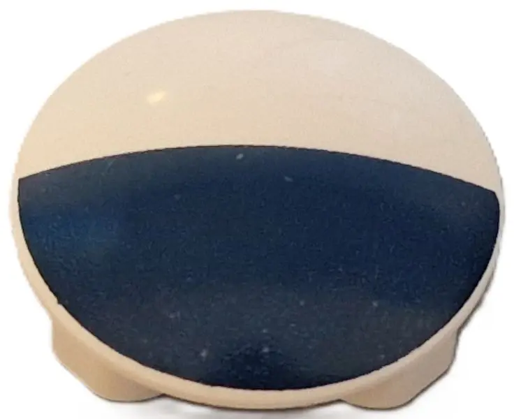 White Plate, Round 2 x 2 with Rounded Bottom (Boat Stud) with Dark Blue Half Circle Pattern