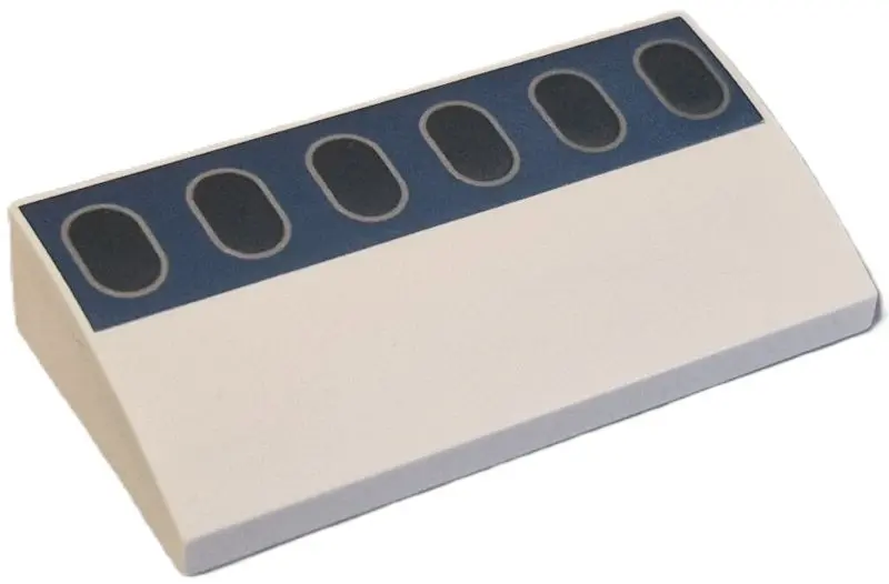 White Slope, Curved 2 x 4 x 2/3 with Bottom Tubes with Black Windows with Silver Outlines on Dark Bl