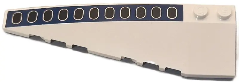 White Wedge 10 x 3 Left with Black Windows with Silver Outlines on Dark Blue Stripe Pattern