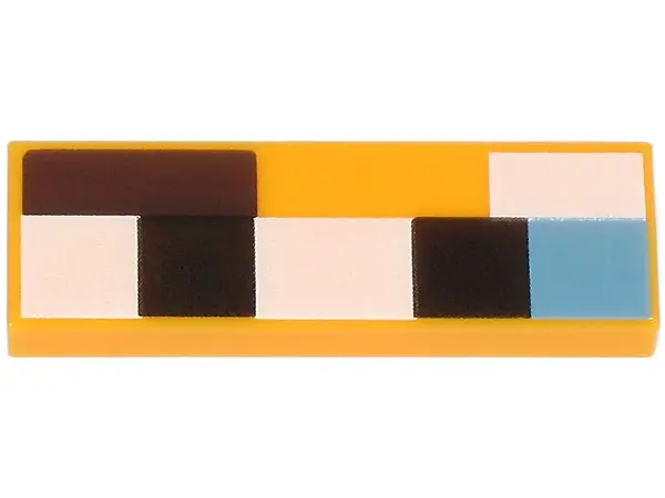 Bright Light Orange Tile 1 x 3 with White, Black, Medium Blue and Dark Brown Squares and Rectangles 