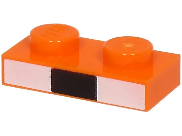 Orange Plate 1 x 2 with White and Black Rectangles Pattern (Minecraft Baby Fox Nose)