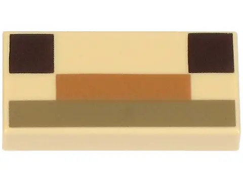 Tan Tile 1 x 2 with Dark Brown Squares, Medium Nougat and Dark Tan Rectangles Pattern (Minecraft Bab