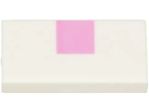White Tile 1 x 2 with Bright Pink Square Pattern (Minecraft Baby Cat Nose)
