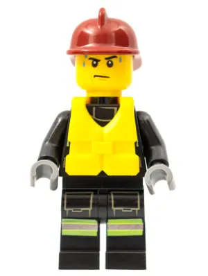 Fire - Reflective Stripes with Utility Belt, Dark Red Fire Helmet, Life Jacket Center Buckle