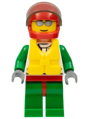 Octan - Jacket with Red and Green Stripe, Red Hips and Green Legs, Red Helmet, Trans-Brown Visor, Si
