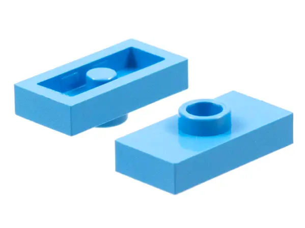 Medium Blue Plate, Modified 1 x 2 with 1 Stud without Groove (Jumper)