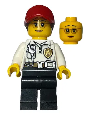 Fire - Female White Shirt with Fire Logo Badge and Belt, Black Legs, Red Cap with Ponytail