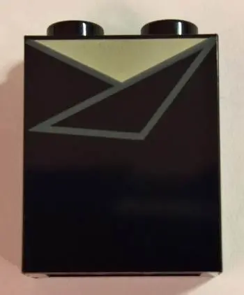 Black Brick 1 x 2 x 2 with Inside Stud Holder with White Triangle and Light Bluish Gray Triangle Out