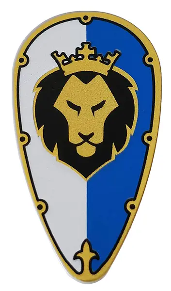 Light Bluish Gray Minifigure, Shield Oval with Gold and Black Border and Lion Head on White and Blue