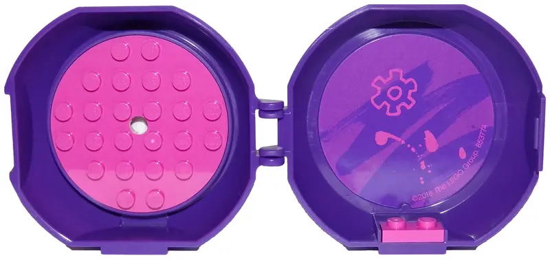 Dark Purple Container, Pod with Dark Pink 6 x 6 Round Plate and Dark Pink 1 x 2 Plate with Friends P