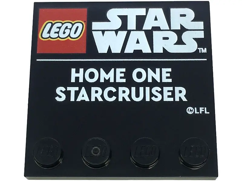 Black Tile, Modified 4 x 4 with Studs on Edge with LEGO Star Wars Logo and White 'HOME ONE STARCRUIS